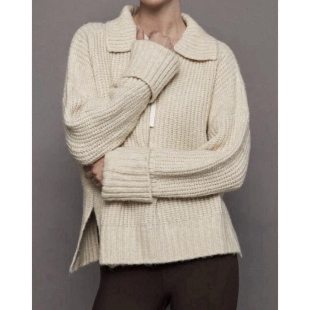 Varley Amelia Half Zip Knit Sweater Cream Tan Casual Travel Womens Small